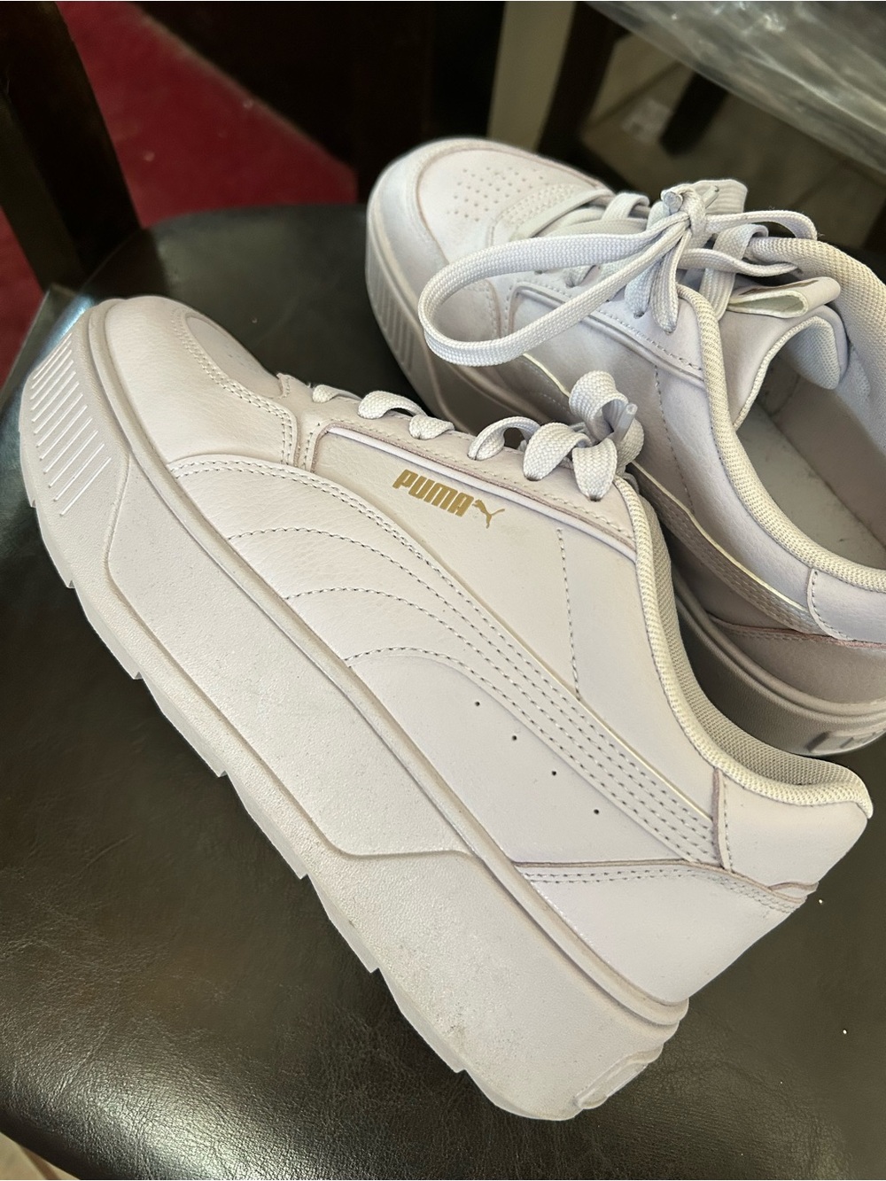 PUMA Women's Platform Sneakers in Light Lavender with Gold Logo